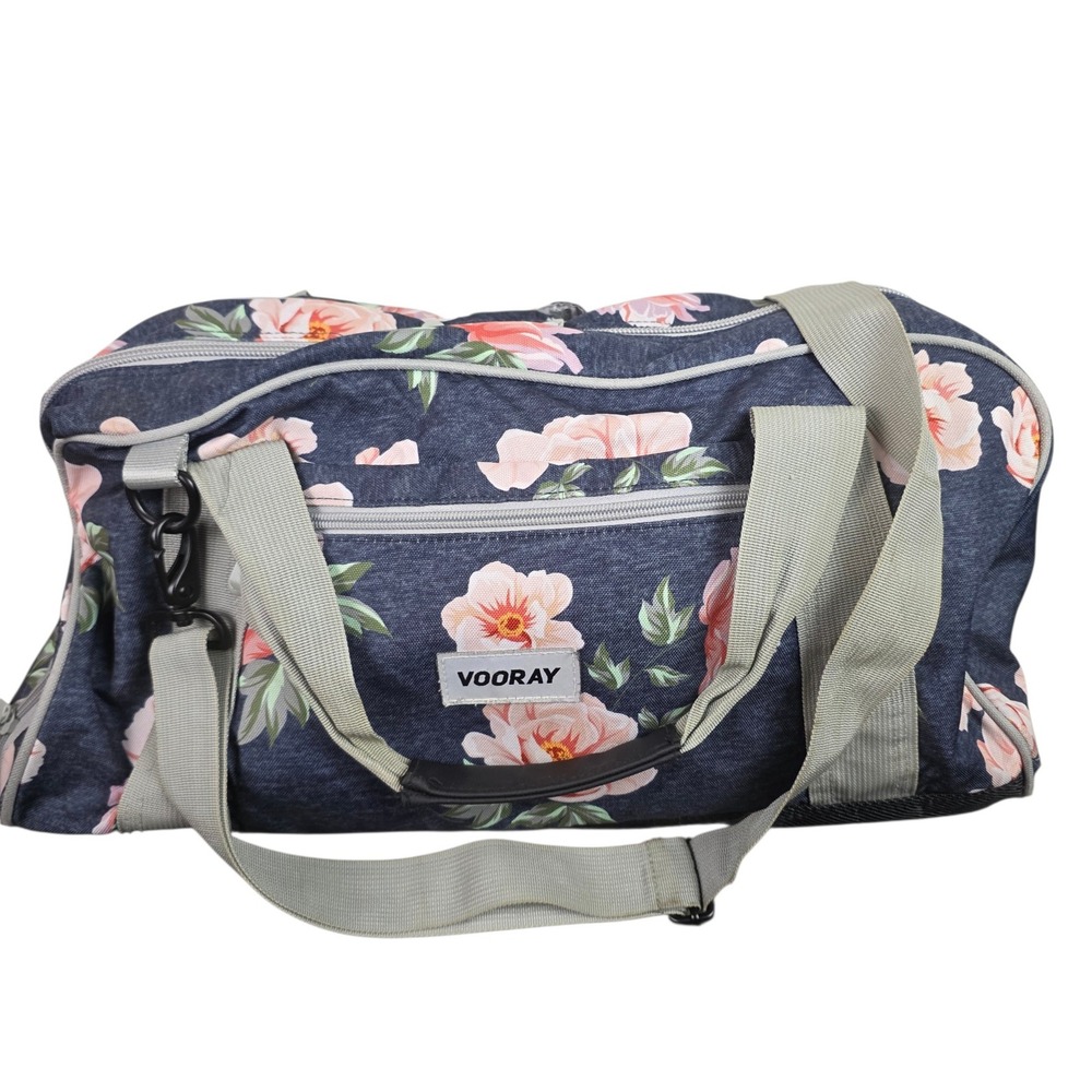 Vooray Burner Gym Duffel Bag Women Large Navy Pink Floral Good Shoe Compartment - Picture 13 of 13